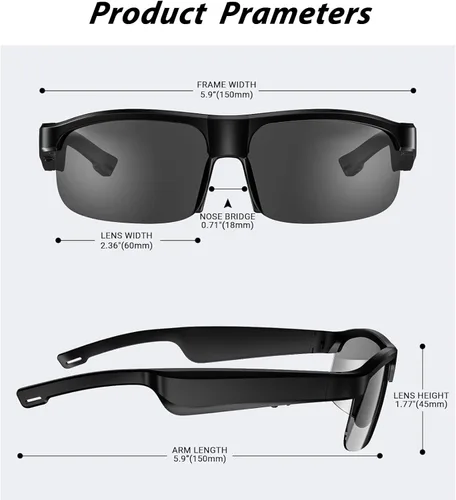 Vista 5 de Lentes inteligentes, lentes de sol polarizados Bluetooth con micrófono y altavoces integrados, oreja abierta, asistente de voz, protección UV