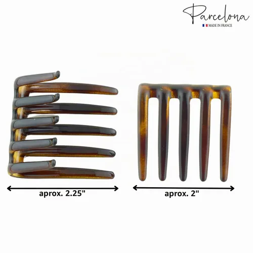 Vista 4 de Parcelona Cangrejo francés entrelazado marrón mediano 2 1/4 pulgadas celuloide antideslizante coleta clips flexibles resistentes pinzas para el pelo