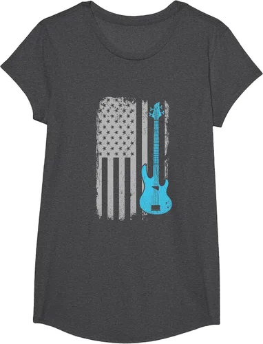 Vista 85 de Electric Bass Guitar Player American Flag Musician T-Shirt Asphalt Grey