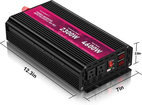 Vista 7 de Inversor de corriente de 2300 W, de 12 V CC a CA 110 V/120 V de potencia máxima de 4600 W con 2 tomas de CA y 2 puertos USB 2.4, pantalla LCD.