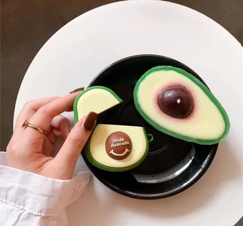 Vista 3 de Linda funda para Airpods, divertida y creativa 3D con forma de frutas y verduras con soporte de hebilla de anillo, funda de silicona suave a prueba