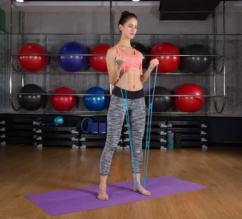 Vista 5 de Banda elástica de ejercicio de 7 anillos, banda de resistencia elástica de silicona portátil, bandas flexibles para pilates, correa de estiramiento