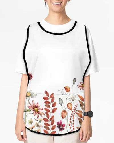Vista 2 de Unisex Cobbler Apron Flower Daisy Leaves Vest Cobbler Aprons Autumn Orange Red Rustic Smock Apron with 2 Pockets