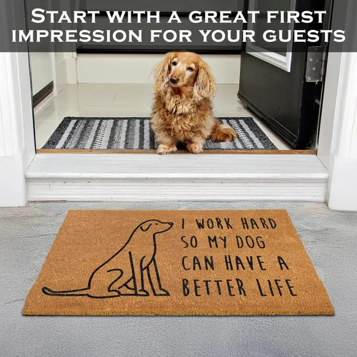 Vista 8 de MAINEVENT Nuestro Felpudo "I Work Hard So My Dog Can Have a Better Life" de 30x17 Pulgadas, Divertido Tapete de Bienvenida para Área Exterior