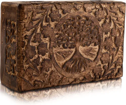 Vista 6 de Gran regalo de cumpleaños, caja de joyería decorativa de madera hecha a mano, organizador de joyas tallado en árbol de la vida, caja de recuerdos