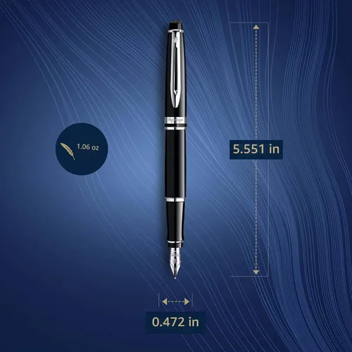 Vista 3 de Pluma estilográfica profesional de acero inoxidable con detalles dorados WATERMAN, Negro