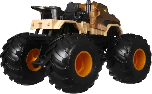 Vista 3 de Hot Wheels Monster Trucks Vehículos a escala 1:24, camiones de juguete coleccionables de metal fundido a presión con ruedas gigantes y chasis
