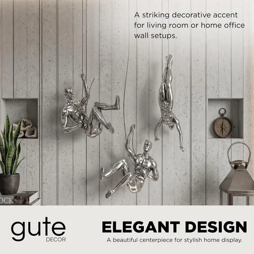 Vista 3 de GUTE Juego de 3 esculturas artísticas de pared para hombres y hombres que escalan (juego de 3) – Regalo perfecto para decoración del hogar, arte