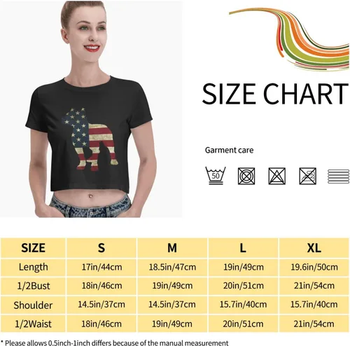 Vista 2 de Patriotic-Pitbull-American-Flag Womens Short Sleeve Cotton Crew-Neck Crop Top Basic T-Shirt
