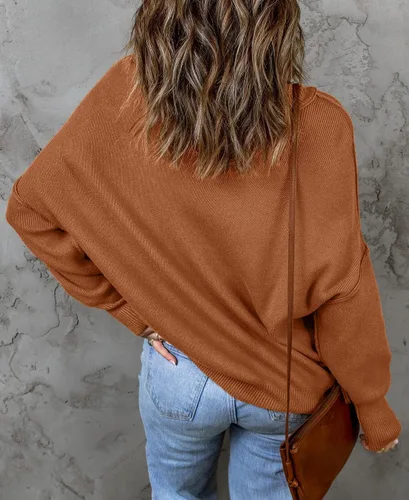 Vista 4 de ZESICA Women's 2024 Fall Casual Long Sleeve Crew Neck Side Slit Oversized Ribbed Knit Pullover Sweater Tops