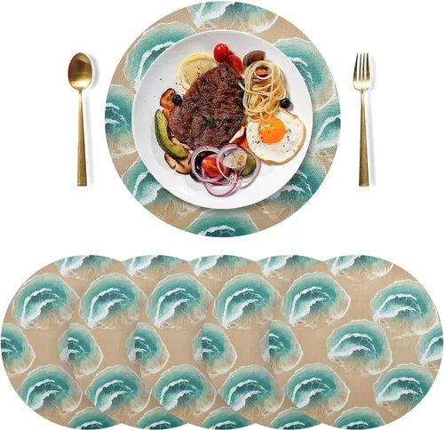 Vista 3 de Ocean Waves Sandy Beach Blue Placemats Set, Washable Heat Resistant Thick Placemats for Kitchen one sizex1