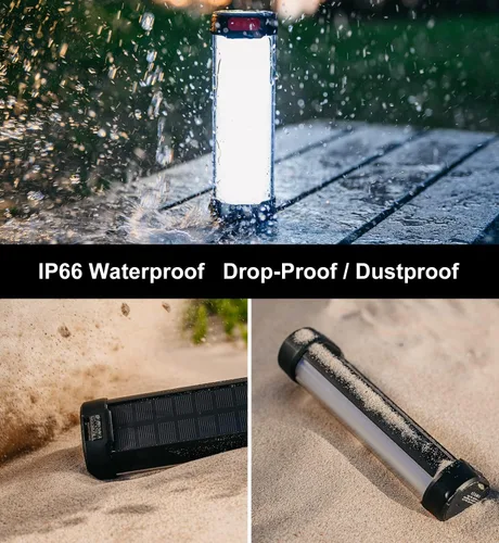 Vista 6 de Linterna solar para campamento, 1800 lúmenes, 13 modos de luz, batería de 3000 mAh, impermeable IP66, luces LED recargables para huracán