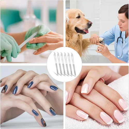 Vista 7 de Juego de limas de uñas de acero inoxidable de 6 piezas con punta limpiadora, doble cara, duradera, profesional para uñas naturales