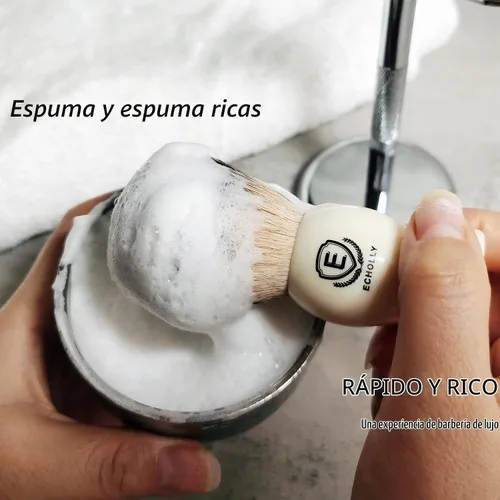Vista 5 de Echolly-Brochas de afeitar prémium para hombre sin desprendimiento, cepillo de afeitar para hombre, mango acrílico suave, cepillo de afeitado Legacy