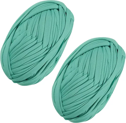 Vista 57 de 2 piezas de tela elástica para camisetas, hilo de crochet para tejer DIY, hilo de punto grueso tipo espagueti para proyectos de bolsos, mantas Aqua