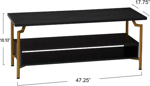 Vista 3 de Household Essentials Crown - Soporte de TV con compartimento de almacenamiento rectangular, grano de madera de roble negro y metal dorado