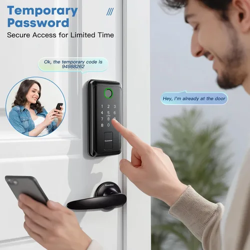 Vista 4 de Cerradura de puerta con teclado con asa, cerrojo electrónico digital con aplicación, bloqueo automático de huellas dactilares de entrada sin llave