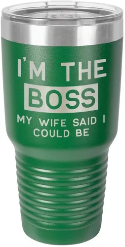 Vista 22 de I'M The BOSS MY WIFE SAID I COULD BE 30 oz vaso con paja y tapa superior deslizante de acero inoxidable taza de viaje de acero inoxidable