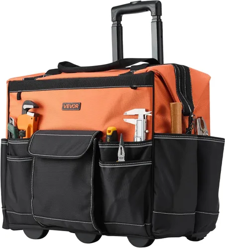 Vista 10 de VEVOR Bolsa de herramientas con ruedas de 15 pulgadas, capacidad de carga de 110 libras, 25 bolsillos, bolsa de herramientas resistente sobre