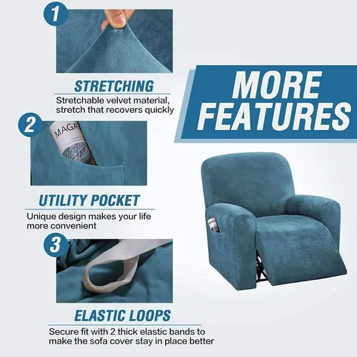 Vista 4 de Funda de terciopelo elástico para sofá reclinable de 1, 2 y 3 asientos, funda de sofá de color liso para mascotas, fundas para sofá de color liso
