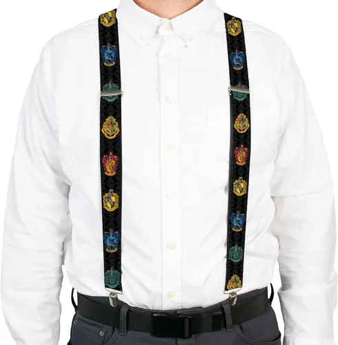 Vista 2 de Buckle-Down Tirantes - Hogwarts & 4-house Crests/filigrana Negro/gris Accesorio