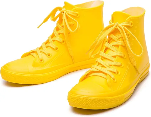Vista 6 de DKSUKO Botas de lluvia para mujer, impermeables, con cordones, antideslizantes, para jardín