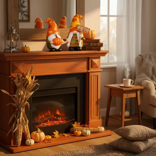 Vista 6 de FairySandy 2 piezas de decoración de gnomos de otoño, mini gnomos de otoño, rayas, decoración de otoño para cosecha, día de Acción de Gracias