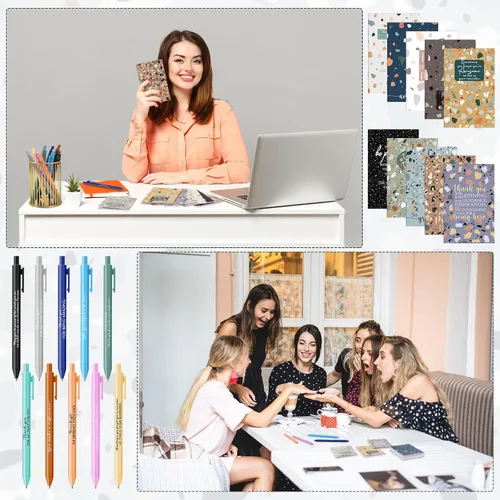 Vista 7 de PerKoop 30 juegos de cuadernos de bolsillo con bolígrafos motivacionales a granel, bloc de notas inspirador marmoleado con bolígrafos coloridos