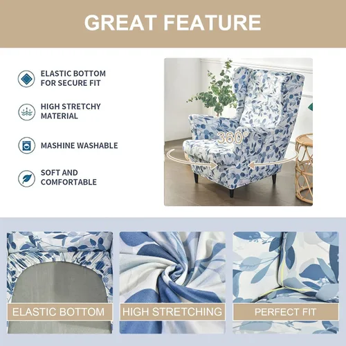Vista 142 de Eco-Ancheng Funda para silla Wingback, 2 piezas, respaldo de ala, fundas de elastano para sillón con respaldo de ala, fundas para sillón con parte