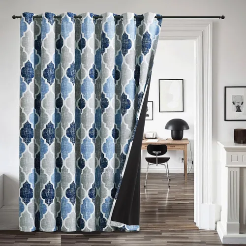 Vista 25 de Beauoop Cortinas 100% Opacas de 45 Pulgadas de Largo, 2 Paneles para Dormitorio, Sala de Estar, Gris Aqua Marroquí Geométrico, Oscurecimiento