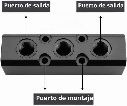 Vista 5 de Colector de Aire, Colector de Compresor de Aire de 3 Vías y 5 Puertos, Bloque Divisor de Colector de Manguera de Aire en Línea, Colector