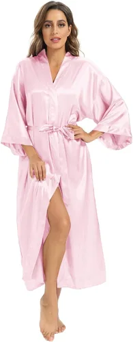 Vista 4 de Batas largas de satén suaves para mujer, batas largas de seda de longitud completa, kimonos, bata de baño sedosa, bata de baño