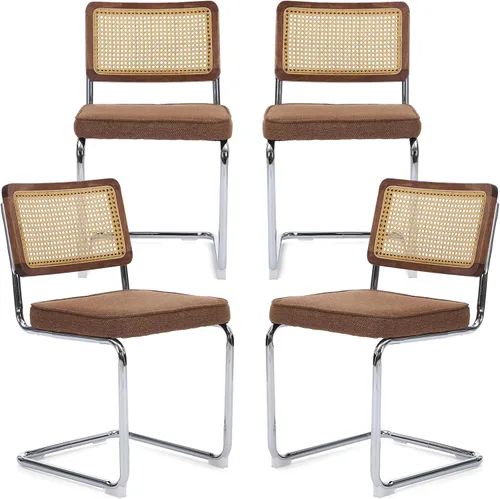 Vista 16 de Upholstered Velvet Dining Chairs Set of 2, Mid Century Modern Armless Upholstered Dining Chair with Rattan Back Stainless Chrome Frame for Dining
