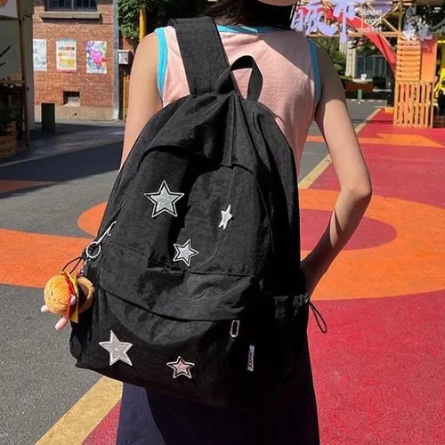 Vista 6 de Mochila Kawaii con bonitos accesorios, nailon impermeable, múltiples capas intermedias y bolsillos externos, Negro -, Lindos accesorios