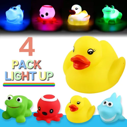 Vista 2 de Yeonha Toys Juguete de baño (paquete de 4), puede parpadear luz colorida, juguete de baño flotante, juguete iluminado para bañera de agua