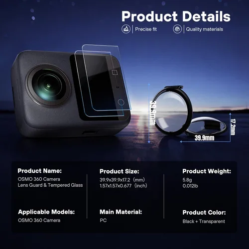 Vista 7 de STARTRC PHOTO Protectores de lente y protector de pantalla para accesorios DJI Osmo 360, protector de lente de PC + película de vidrio templado HD