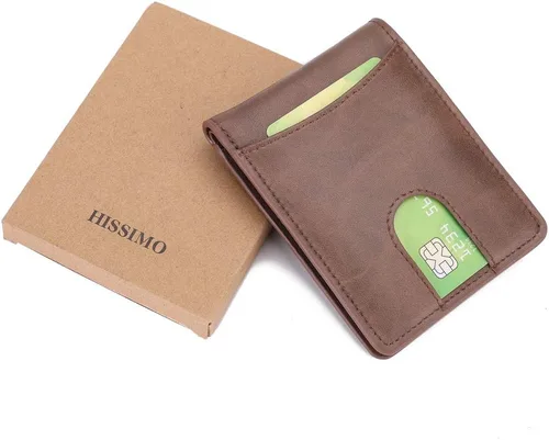 Vista 7 de Cartera delgada de bolsillo frontal para hombres Billfold con ventana de identificación de acceso rápido ranura y bloqueo RFID