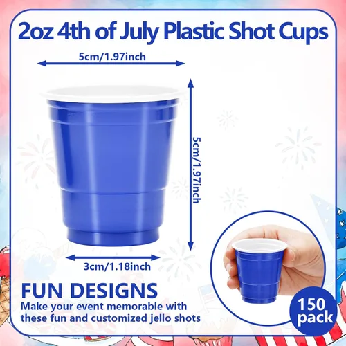 Vista 2 de Whaline 150 vasos de chupito de plástico patrióticos de 2 onzas para el 4 de julio, desechables, pequeños, rojo, blanco, azul, para fiesta de 250