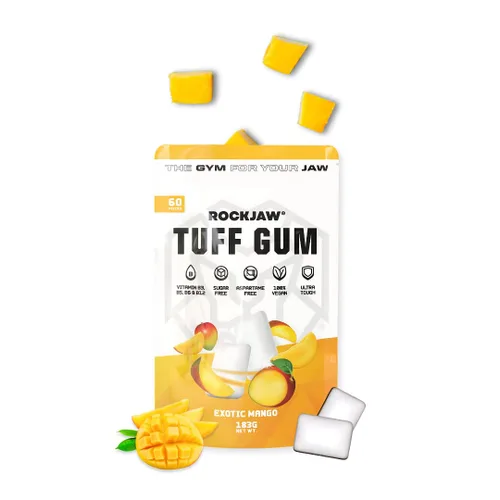 Vista 4 de ROCKJAW® Jawline Gum Tuff Gum 2.0 con 20 mg de cafeína, taurina + vitaminas B, 100% xilitol, sin aspartamo, sin azúcar (suministro de 2 meses)