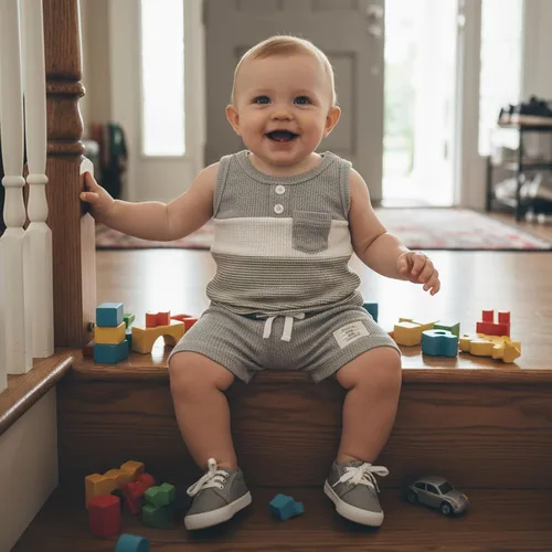Vista 3 de Ropa de bebé niño sin mangas + pantalones cortos con estampado a rayas con bolsillos, 2 piezas de trajes de verano