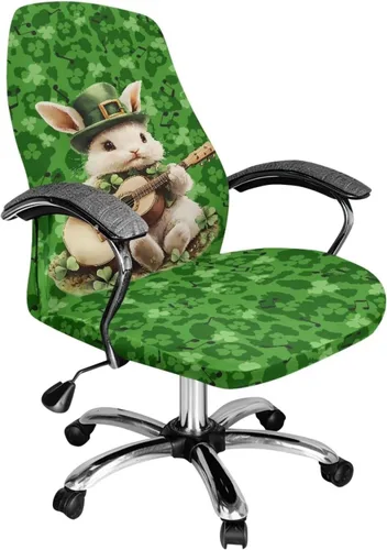 Vista 26 de Xoenoiee Bee Floral Print Office Chair Covers, Stretch Computer Boss Chair Cover with Button High Back Chair Slipcover Anti-Dust Rotating Chair