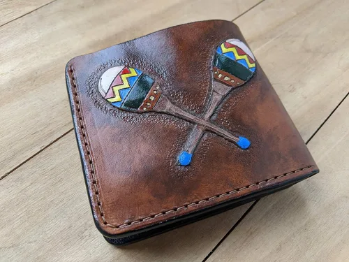 Vista 5 de Billetera de cuero genuino 3D para hombre, tallada a mano, pintada a mano, talla de cuero, billetera personalizada, billetera personalizada