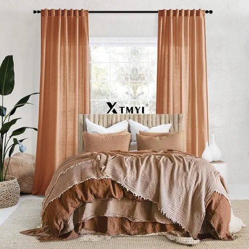 Vista 93 de XTMYI - Cortinas transparentes de 54 pulgadas de largo, juego de 2 paneles para baño, cortinas cortas de lino y algodón con semi privacidad