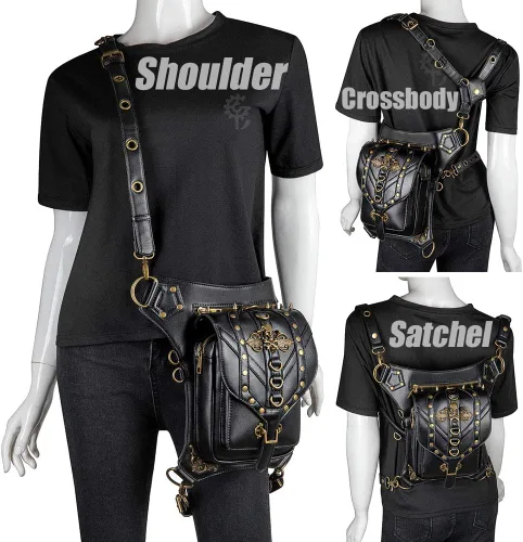 Vista 3 de Rebajas Cyber Monday Ofertas Venta Steampunk Riñonera Bolso para cintura Moda Gótico Hombro Bandolera Bandolera Muslo Pierna Capucha Bolsa de Viaje