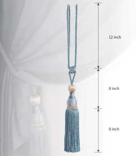Vista 3 de Melodieux Alzapaños decorativos para cortina, borlas de bola, sujetadores de cortinas para ventanas de oficina en casa, cuerdas trenzadas con Azul