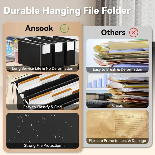 Vista 5 de Ansook Carpetas colgantes de tamaño legal, carpeta de archivos de expansión de 3 pulgadas para colgar con pestañas de 1/5, paquete de 6 carpetas