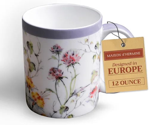 Vista 118 de Maison d' Hermine Taza de café con asas, tazas de porcelana fina de hueso, paquete de una taza de té para bebidas calientes, capuchino, latte