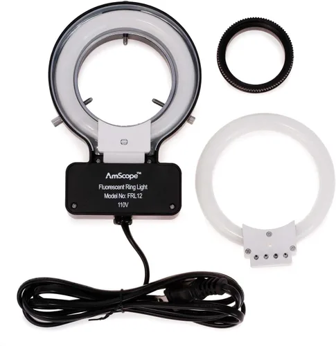 Vista 4 de AmScope SM-4BZ-FRL-B Microscopio de zoom estéreo binocular profesional, ocular WH10x, aumento de 3.5X-90X, objetivo de zoom 0.7X-4.5X, luz de anillo