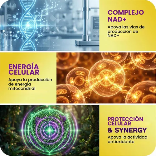 Vista 3 de HerbaMe Suplemento de apoyo NAD+, fórmula de energía celular de múltiples
