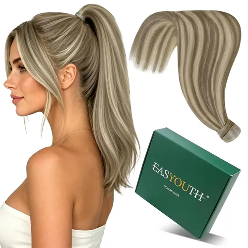 Vista 11 de Easyouth Extensión de cola de caballo de cabello humano, negro azabache, 12 pulgadas, 2.47 oz, extensiones de cola de caballo, extensiones de cola